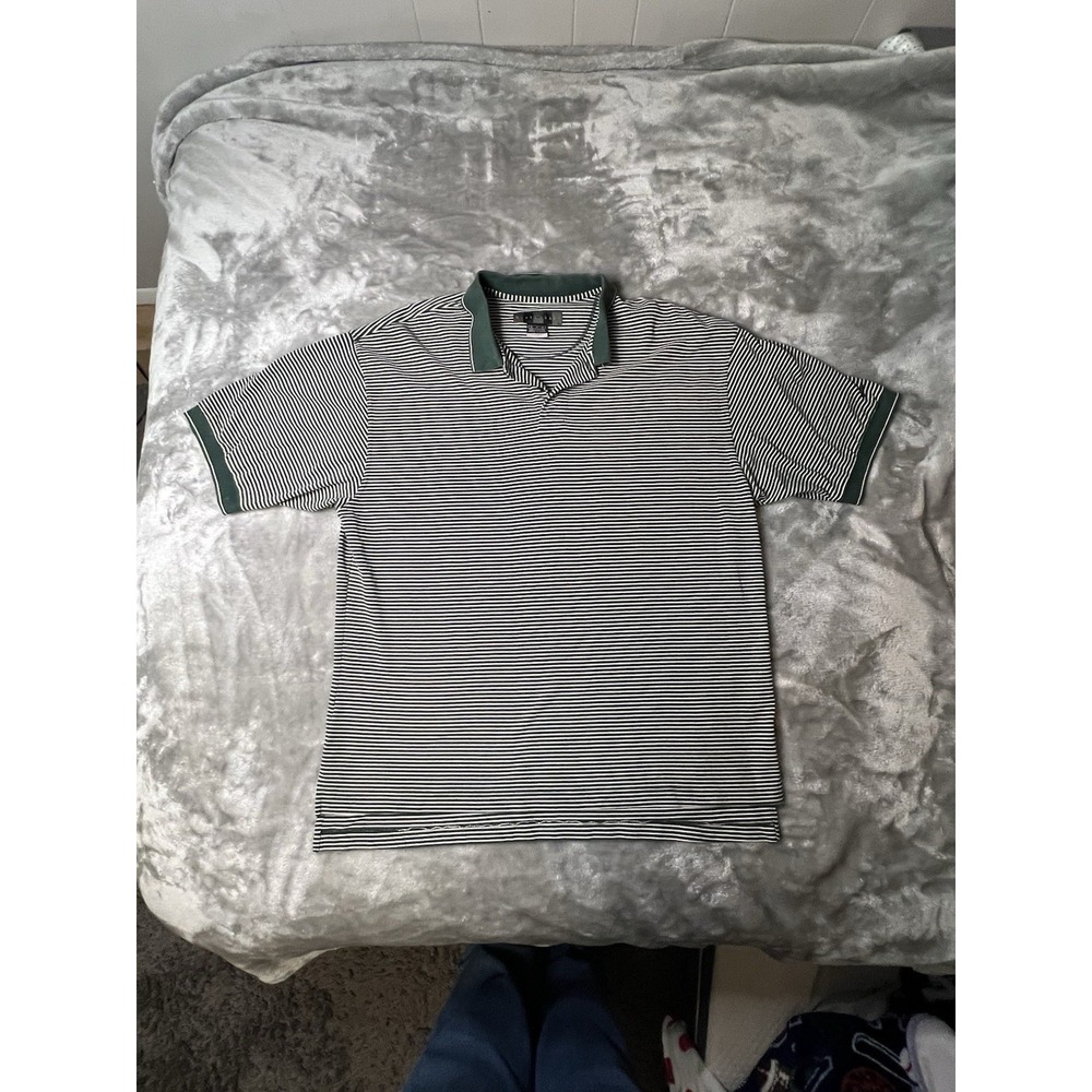 Nike Golf Dri-Fit XL Green White Striped Polo Shirt Men's Moisture Wicking